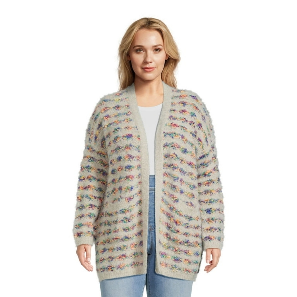 Dreamers Oversized Striped Chunky Knit Open Front Cardigan with Pockets